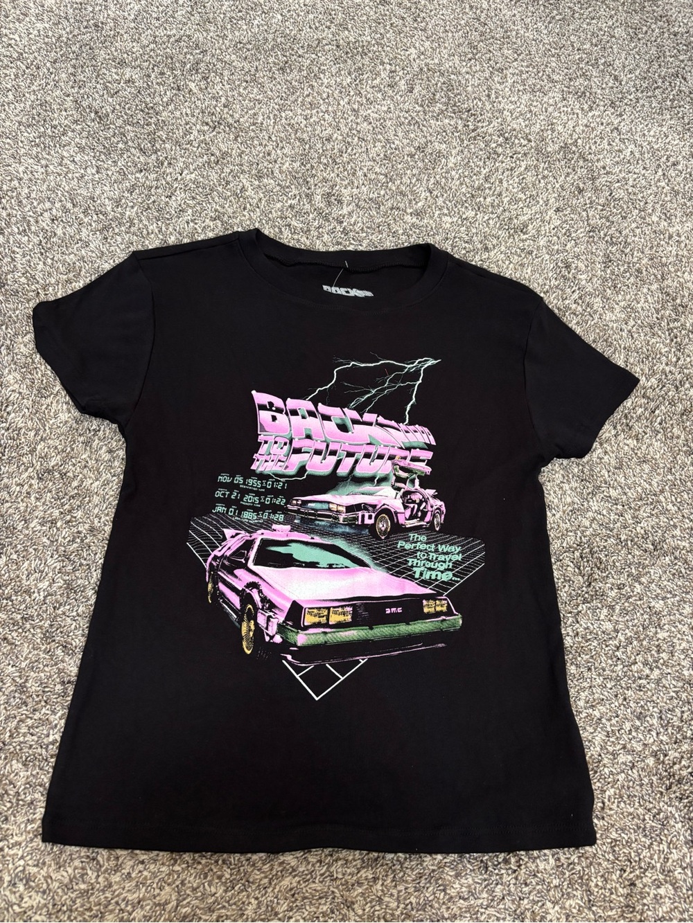 NWOT Women’s Back to the Future Graphic Tee - Black with Pink Accents Sz medium